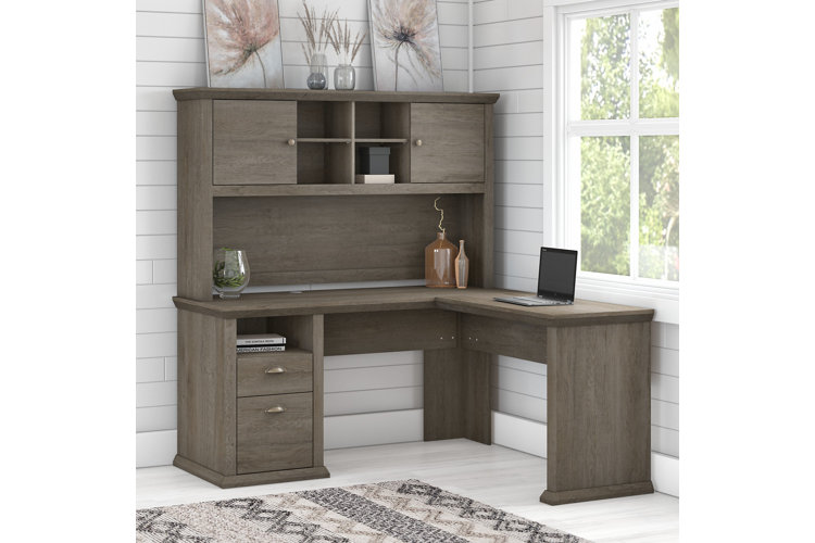 Sadie reversible solid wood 2024 secretary desk with hutch